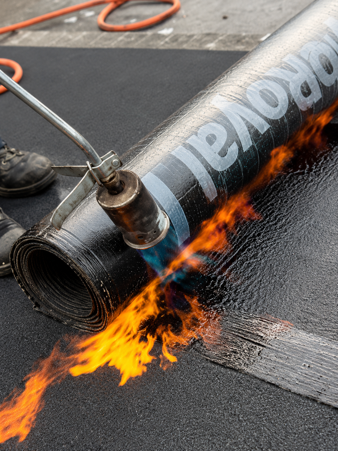 Dakdekker brandt bitumen dakbedekking aan tijdens reparatie